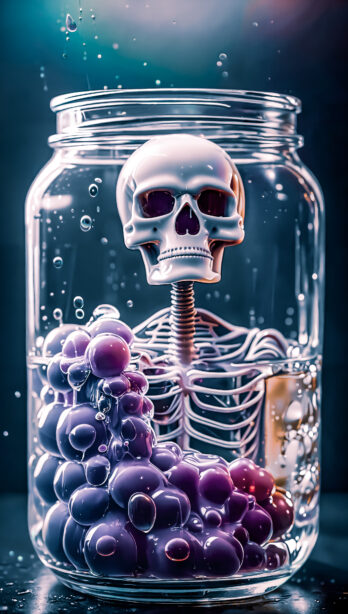 Chromatic Curiosities: Skulls in Pickle Jars - A Vibrant 3D Art Project