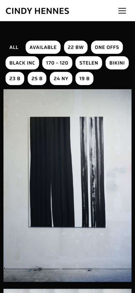 Mobile works gallery view of the Cindy Hennes artist website