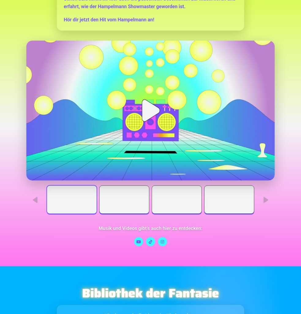 Tullaland Bibliothek der Fantasie section with children idea grid and fantasy world visuals