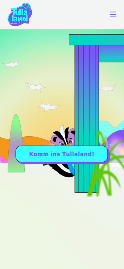 Mobile screenshot of the live Tullaland home screen
