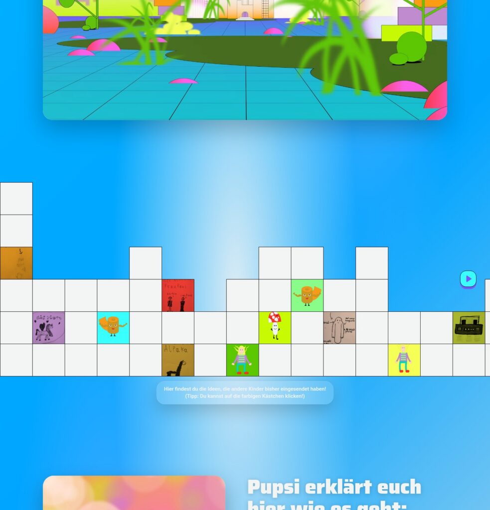 Tullaland participation and downloads section with pixel idea grid and call to action