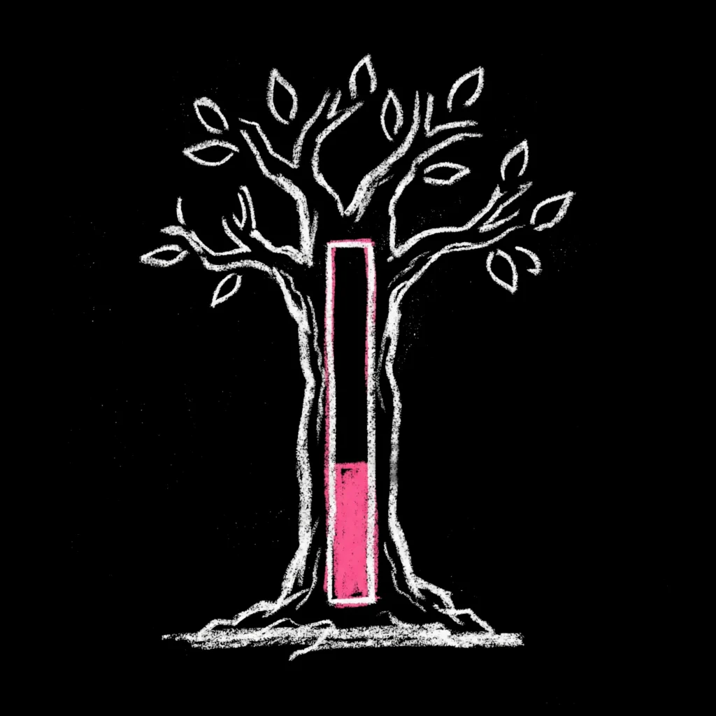 Generation Forest tree illustration with a neon-pink trunk detail