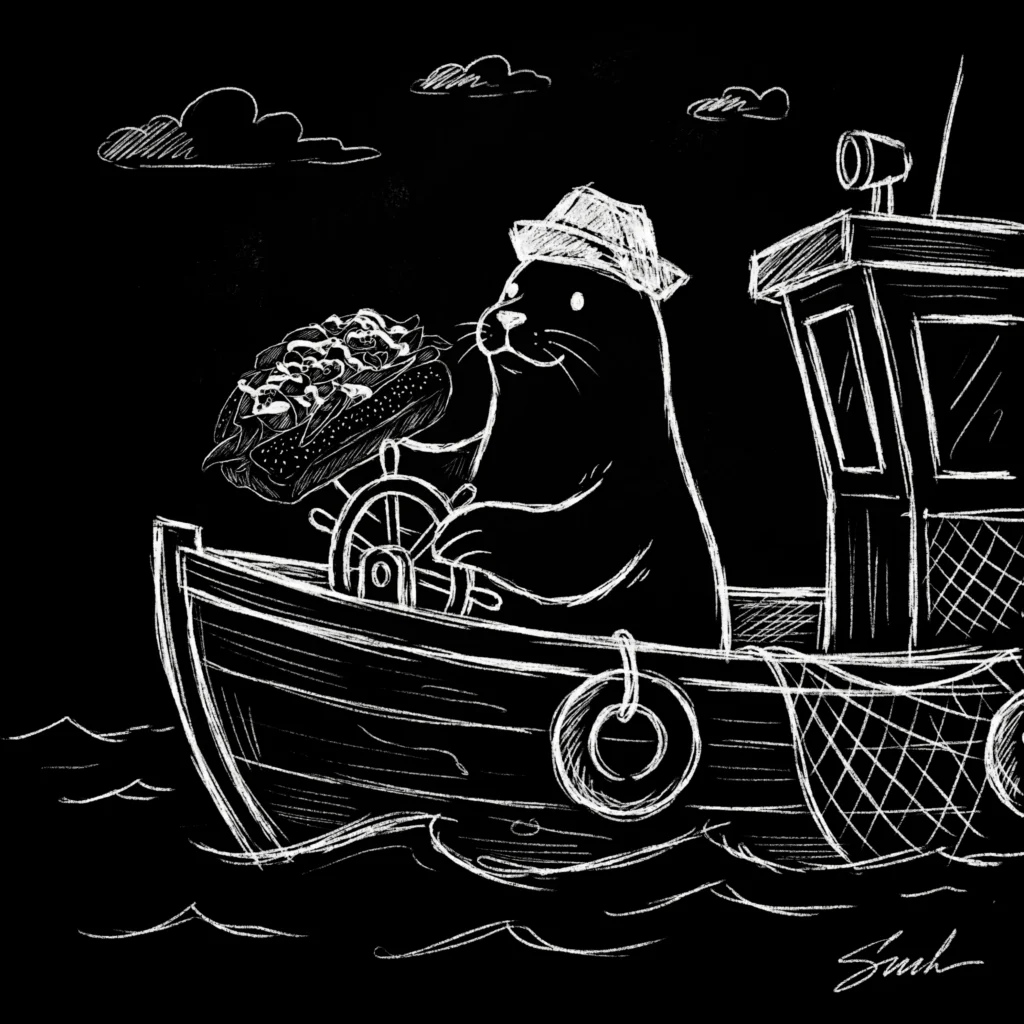 Two seals on a fishing boat with an Underdocks roll